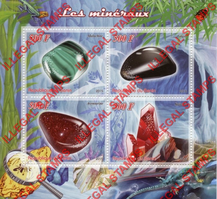 Benin 2015 Minerals Illegal Stamp Souvenir Sheet of 4