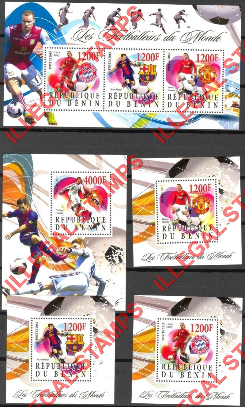 Benin 2015 Soccer Illegal Stamp Souvenir Sheets of 3 and 1