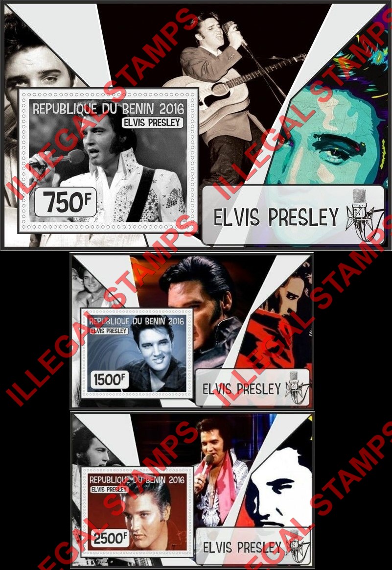 Benin 2016 Elvis Presley Illegal Stamp Souvenir Sheets of 1 (Part 2)