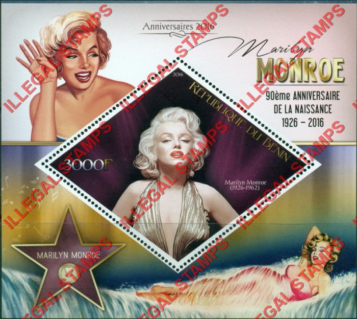 Benin 2016 Marilyn Monroe Illegal Stamp Souvenir Sheet of 1