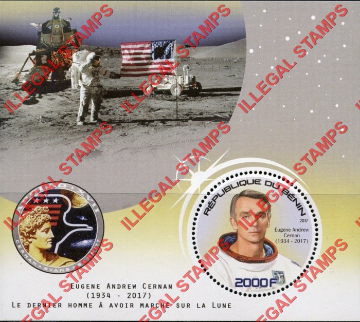 Benin 2017 Apollo 9 Last Man Eugene Cernan Illegal Stamp Souvenir Sheet of 1 Benin 2017 Apollo 9 Last Man Eugene Cernan Illegal Stamp Souvenir Sheet of 1