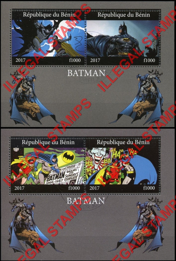 Benin 2017 Batman Illegal Stamp Souvenir Sheets of 2 Benin 2017 Batman Illegal Stamp Souvenir Sheets of 2