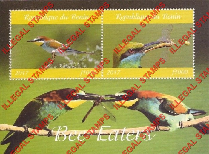 Benin 2017 Bee Eaters Illegal Stamp Souvenir Sheet of 2 Benin 2017 Bee Eaters Illegal Stamp Souvenir Sheet of 2