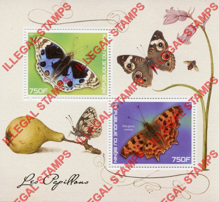Benin 2017 Butterflies Illegal Stamp Souvenir Sheet of 2 Benin 2017 Butterflies Illegal Stamp Souvenir Sheet of 2