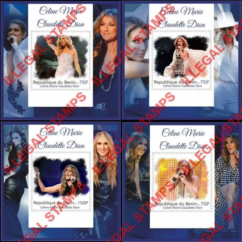 Benin 2017 Celine Marie Claudette Dion Illegal Stamp Souvenir Sheets of 1 (Part 1) Benin 2017 Celine Marie Claudette Dion Illegal Stamp Souvenir Sheets of 1 (Part 1)