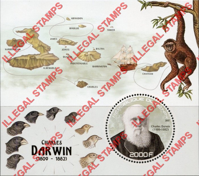 Benin 2017 Charles Darwin Illegal Stamp Souvenir Sheet of 1 Benin 2017 Charles Darwin Illegal Stamp Souvenir Sheet of 1