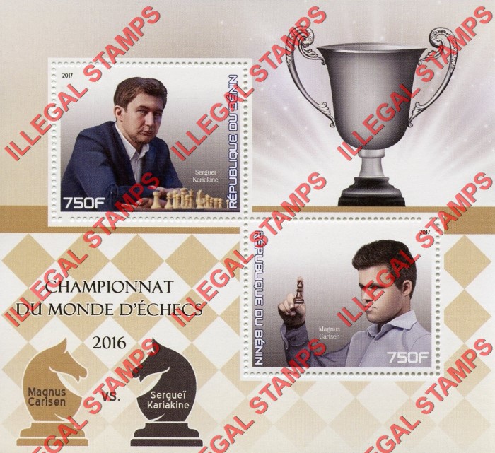 Benin 2017 Chess Illegal Stamp Souvenir Sheet of 2 Benin 2017 Chess Illegal Stamp Souvenir Sheet of 2