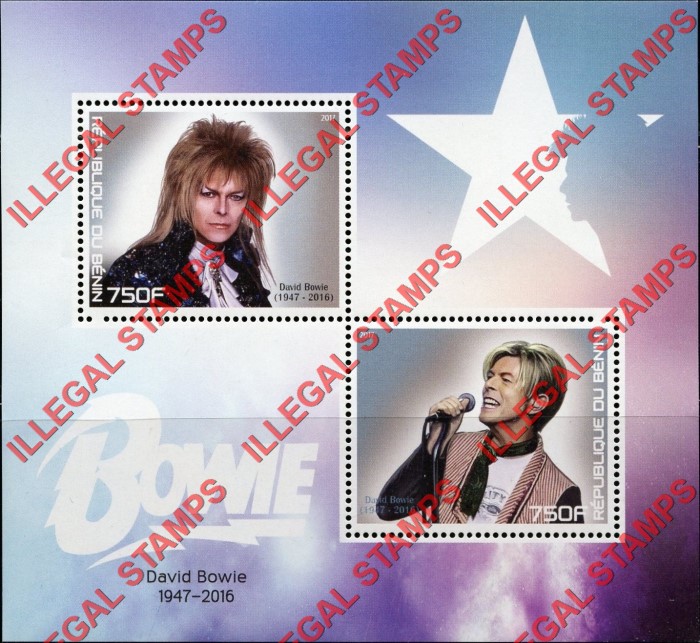 Benin 2017 David Bowie Illegal Stamp Souvenir Sheet of 2 Benin 2017 David Bowie Illegal Stamp Souvenir Sheet of 2