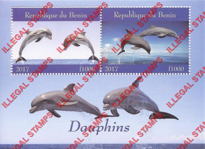 Benin 2017 Dolphins Illegal Stamp Souvenir Sheet of 2 Benin 2017 Dolphins Illegal Stamp Souvenir Sheet of 2