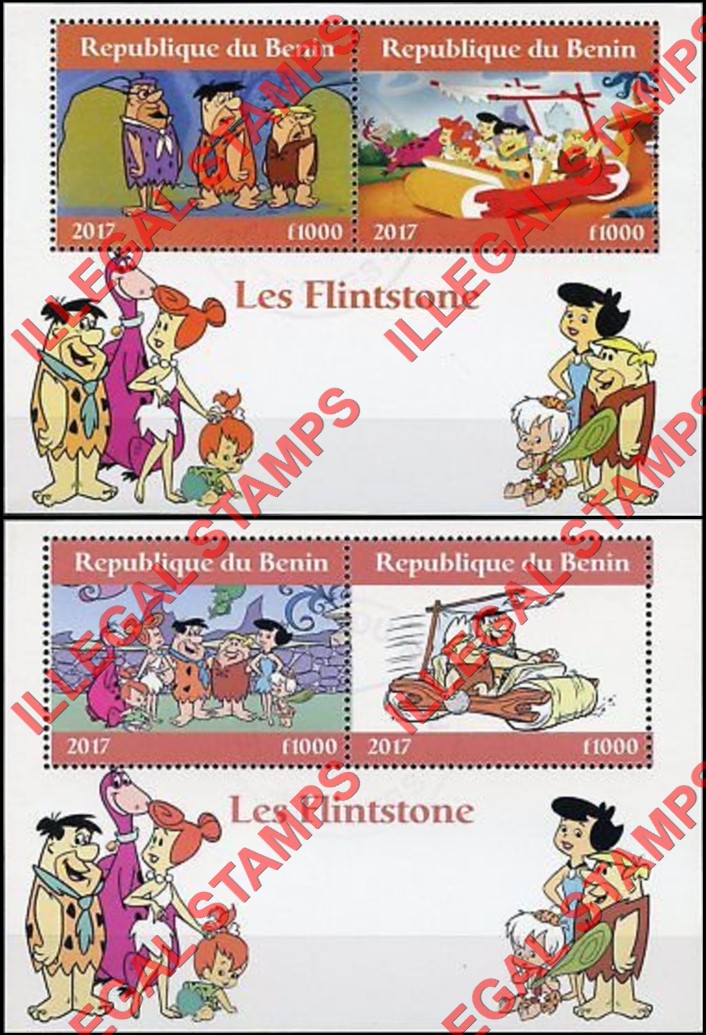 Benin 2017 The Flintstones Illegal Stamp Souvenir Sheets of 2 Benin 2017 The Flintstones Illegal Stamp Souvenir Sheets of 2