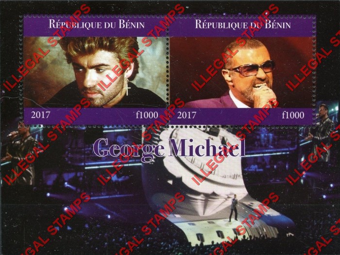 Benin 2017 George Michael Illegal Stamp Souvenir Sheet of 2 Benin 2017 George Michael Illegal Stamp Souvenir Sheet of 2