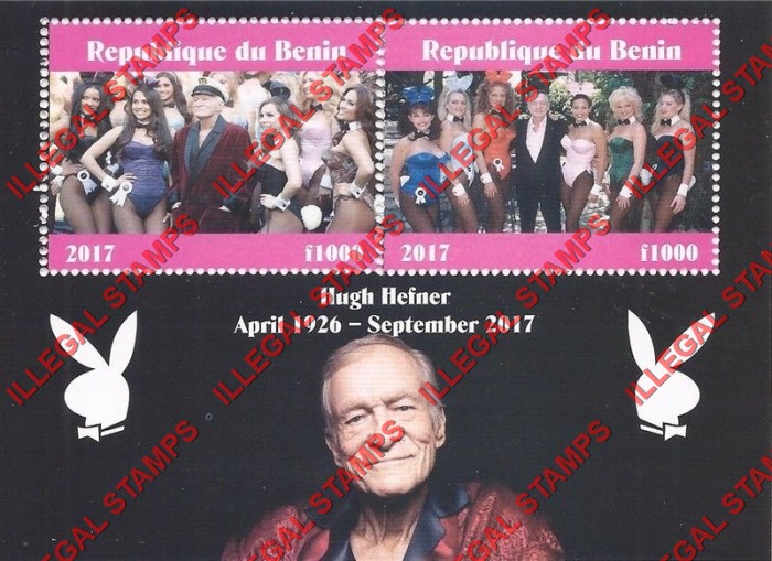 Benin 2017 Hugh Hefner Illegal Stamp Souvenir Sheet of 2 Benin 2017 Hugh Hefner Illegal Stamp Souvenir Sheet of 2