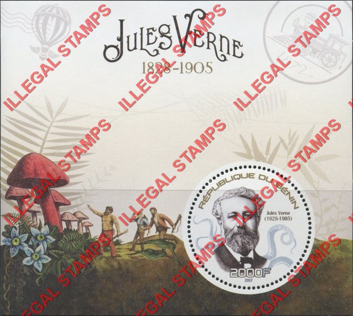 Benin 2017 Jules Verne Illegal Stamp Souvenir Sheet of 1 Benin 2017 Jules Verne Illegal Stamp Souvenir Sheet of 1