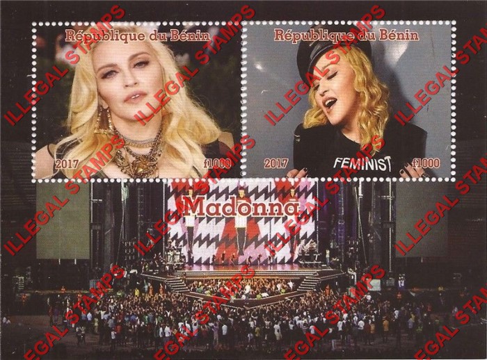 Benin 2017 Madonna Illegal Stamp Souvenir Sheet of 2 Benin 2017 Madonna Illegal Stamp Souvenir Sheet of 2