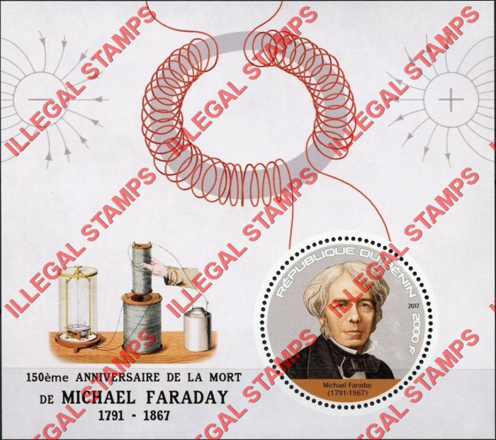 Benin 2017 Michael Faraday Illegal Stamp Souvenir Sheet of 1 Benin 2017 Michael Faraday Illegal Stamp Souvenir Sheet of 1