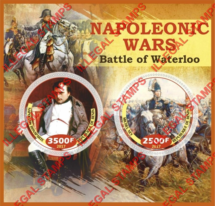 Benin 2017 Napoleonic Wars Battle of Waterloo Illegal Stamp Souvenir Sheet of 2 Benin 2017 Napoleonic Wars Battle of Waterloo Illegal Stamp Souvenir Sheet of 2