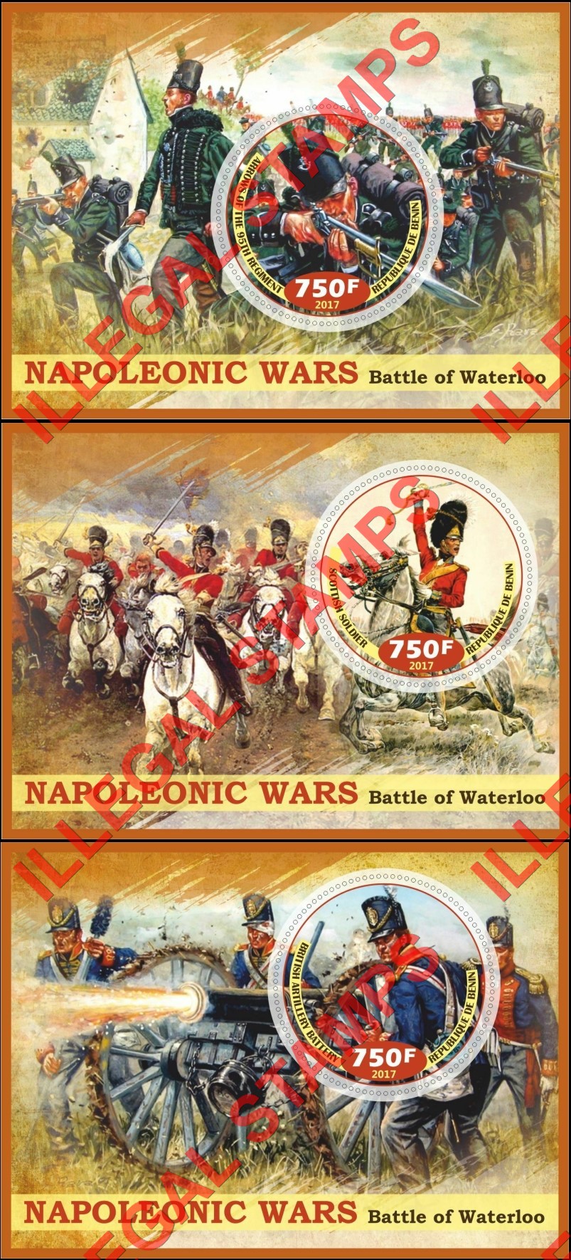 Benin 2017 Napoleonic Wars Battle of Waterloo Illegal Stamp Souvenir Sheets of 1 (Part 2) Benin 2017 Napoleonic Wars Battle of Waterloo Illegal Stamp Souvenir Sheets of 1 (Part 2)