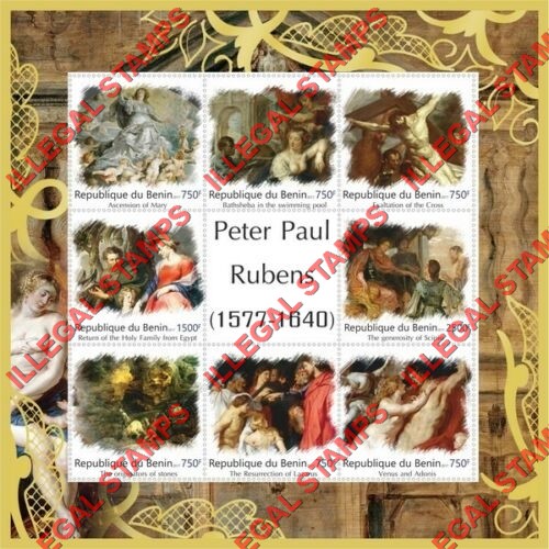 Benin 2017 Paintings Peter Paul Rubens Illegal Stamp Souvenir Sheet of 8 Benin 2017 Paintings Peter Paul Rubens Illegal Stamp Souvenir Sheet of 8