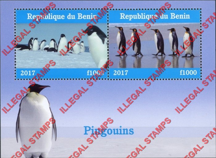 Benin 2017 Penguins Illegal Stamp Souvenir Sheet of 2 Benin 2017 Penguins Illegal Stamp Souvenir Sheet of 2