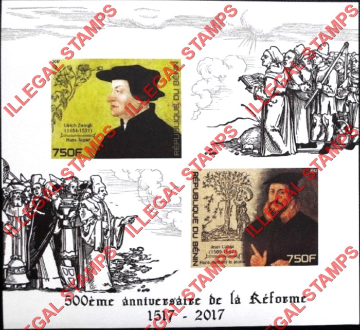 Benin 2017 Protestant Reform Illegal Stamp Souvenir Sheet of 2 Benin 2017 Protestant Reform Illegal Stamp Souvenir Sheet of 2