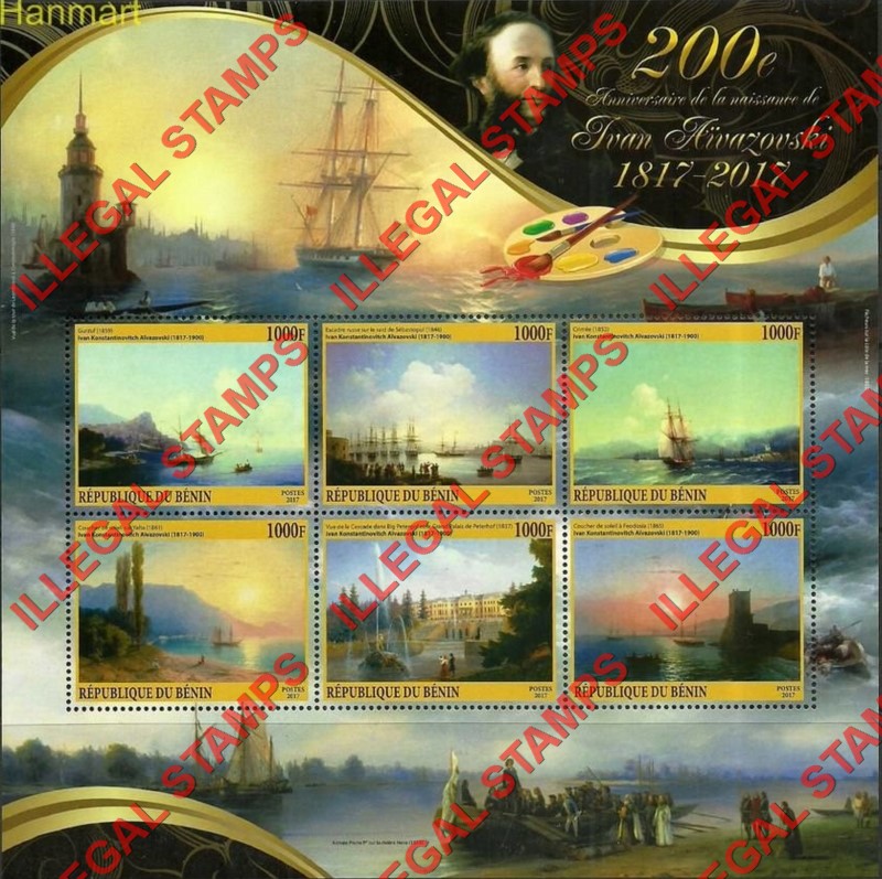 Benin 2017 Sailing Ships Paintings Illegal Stamp Souvenir Sheet of 2 Benin 2017 Sailing Ships Paintings Illegal Stamp Souvenir Sheet of 2