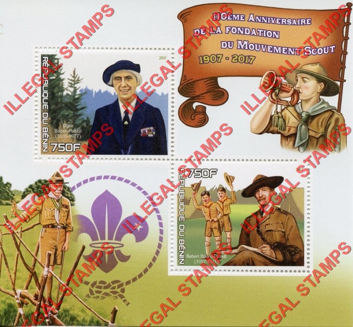 Benin 2017 Scouts Movement Illegal Stamp Souvenir Sheet of 2 Benin 2017 Scouts Movement Illegal Stamp Souvenir Sheet of 2
