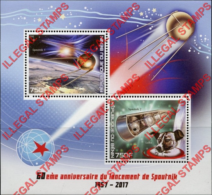 Benin 2017 Sputnik 1 Illegal Stamp Souvenir Sheet of 2 Benin 2017 Sputnik 1 Illegal Stamp Souvenir Sheet of 2