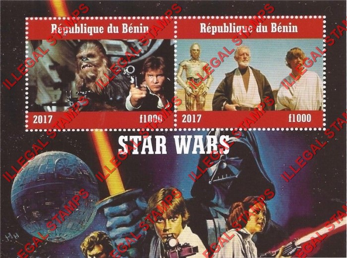 Benin 2017 Star Wars Illegal Stamp Souvenir Sheet of 2 Benin 2017 Star Wars Illegal Stamp Souvenir Sheet of 2