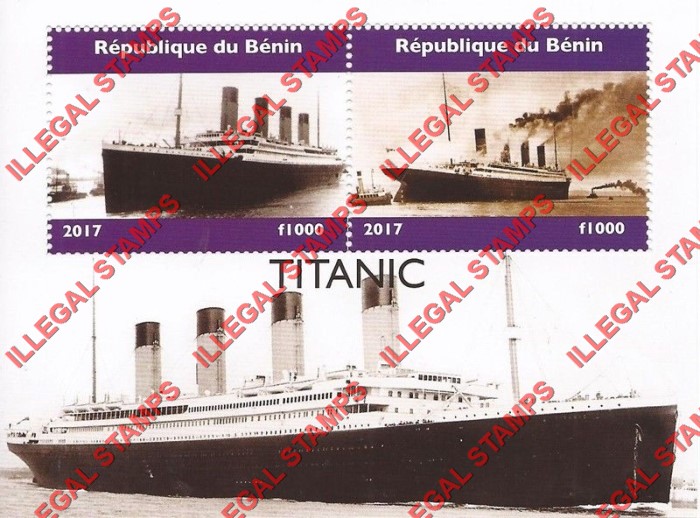 Benin 2017 Titanic Illegal Stamp Souvenir Sheet of 2 Benin 2017 Titanic Illegal Stamp Souvenir Sheet of 2