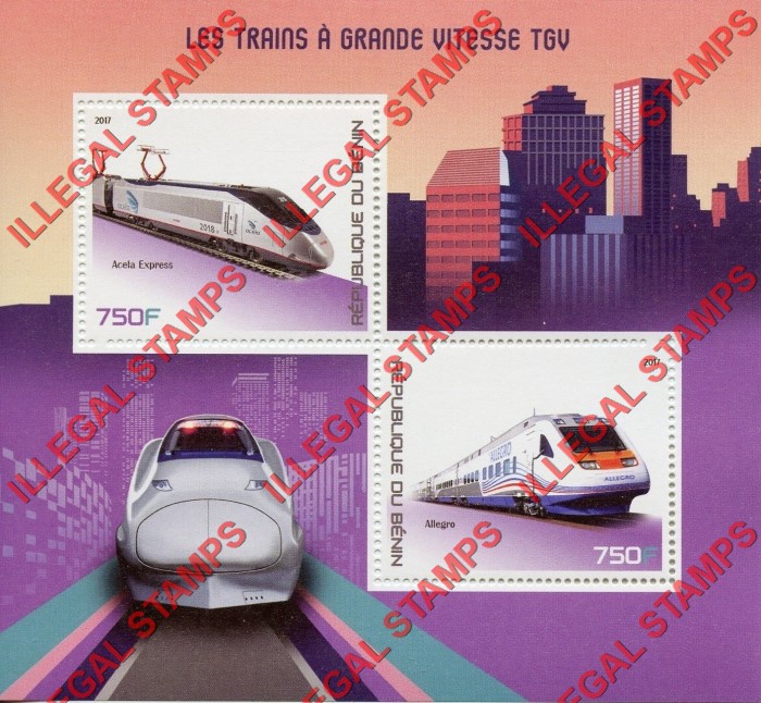 Benin 2017 Trains High Speed Illegal Stamp Souvenir Sheet of 2 Benin 2017 Trains High Speed Illegal Stamp Souvenir Sheet of 2