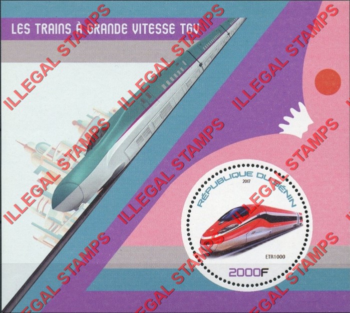 Benin 2017 Trains High Speed Illegal Stamp Souvenir Sheet of 1 Benin 2017 Trains High Speed Illegal Stamp Souvenir Sheet of 1