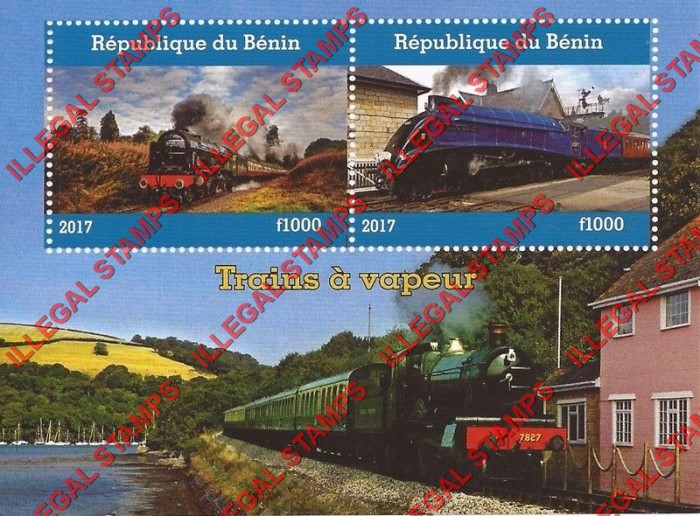 Benin 2017 Trains Steam Illegal Stamp Souvenir Sheet of 2 Benin 2017 Trains Steam Illegal Stamp Souvenir Sheet of 2