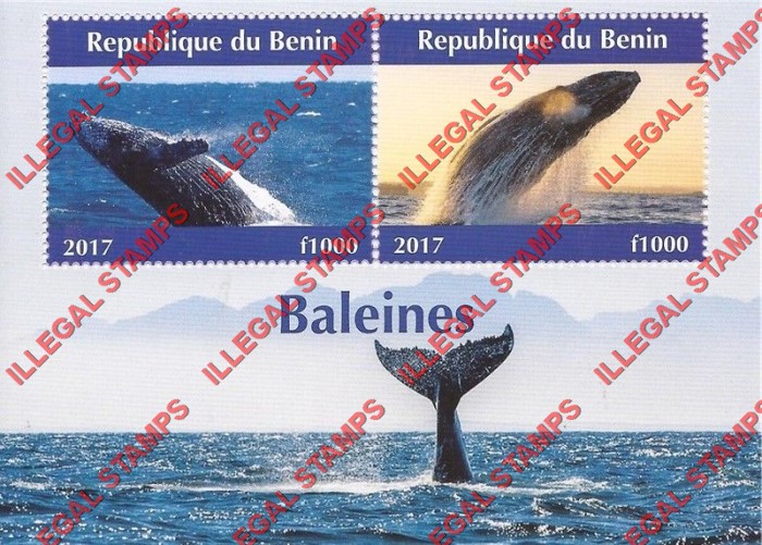 Benin 2017 Whales Illegal Stamp Souvenir Sheet of 2 Benin 2017 Whales Illegal Stamp Souvenir Sheet of 2