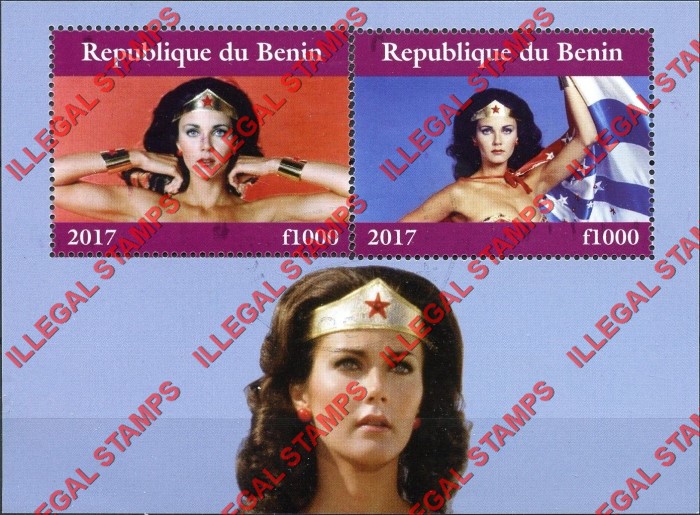 Benin 2017 Wonderwoman Illegal Stamp Souvenir Sheet of 2 Benin 2017 Wonderwoman Illegal Stamp Souvenir Sheet of 2