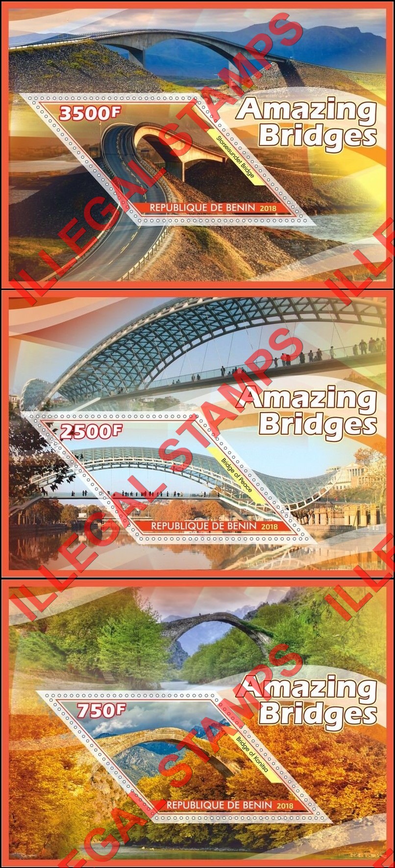 Benin 2018 Amazing Bridges Illegal Stamp Souvenir Sheets of 1 (Part 1)
