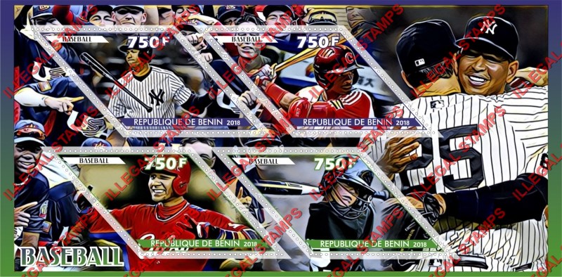 Benin 2018 Baseball Illegal Stamp Souvenir Sheet of 4