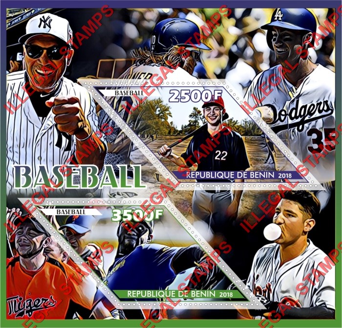 Benin 2018 Baseball Illegal Stamp Souvenir Sheet of 2