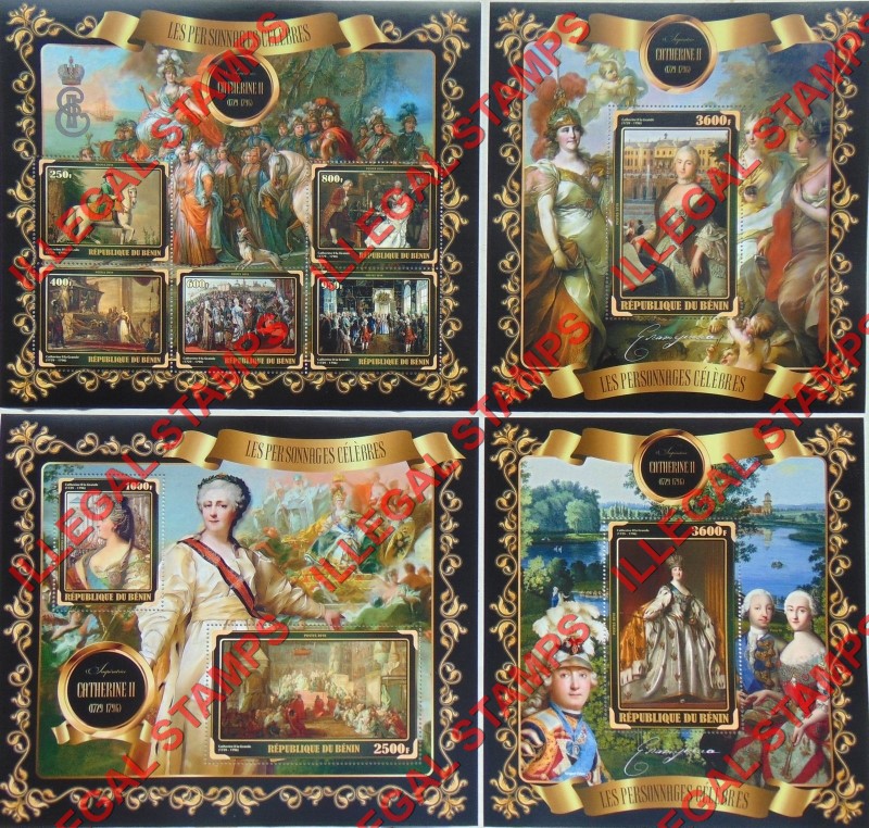 Benin 2018 Celebrities Catherine the Great Illegal Stamp Souvenir Sheets of 5, 2, and 1