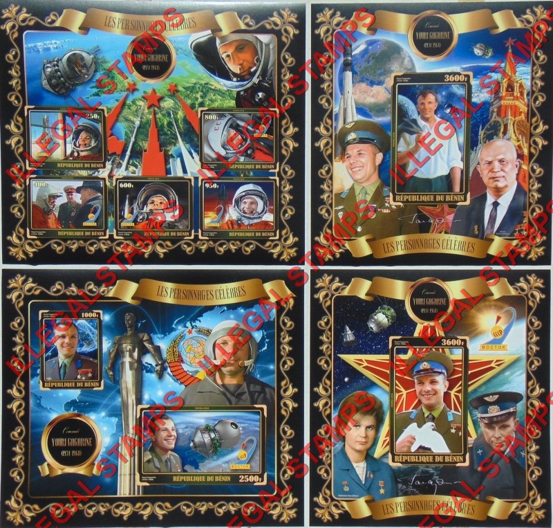 Benin 2018 Celebrities Youri Gagarine Illegal Stamp Souvenir Sheets of 5, 2, and 1