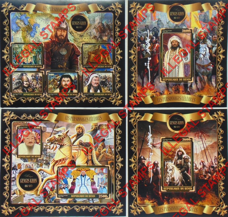 Benin 2018 Celebrities Gengis Khan Illegal Stamp Souvenir Sheets of 5, 2, and 1