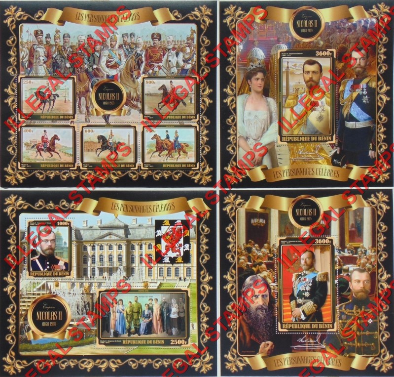Benin 2018 Celebrities Nicolas II Illegal Stamp Souvenir Sheets of 5, 2, and 1