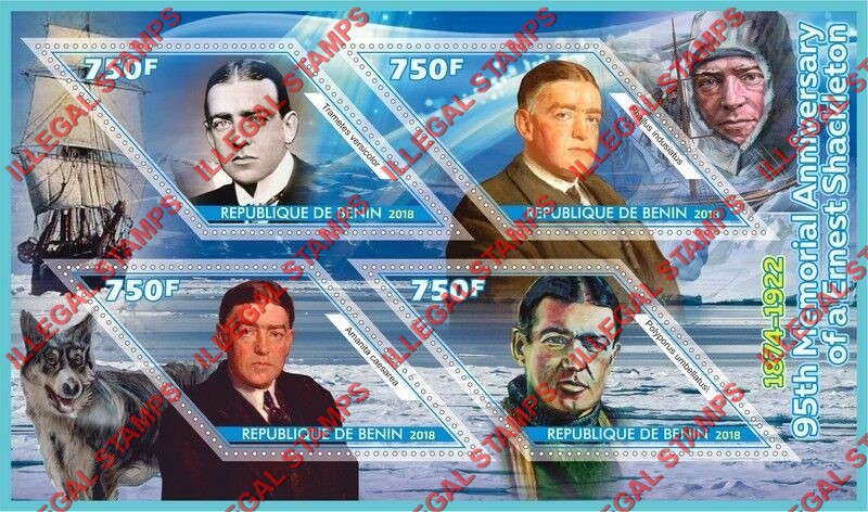 Benin 2018 Ernest Shackleton Illegal Stamp Souvenir Sheet of 4