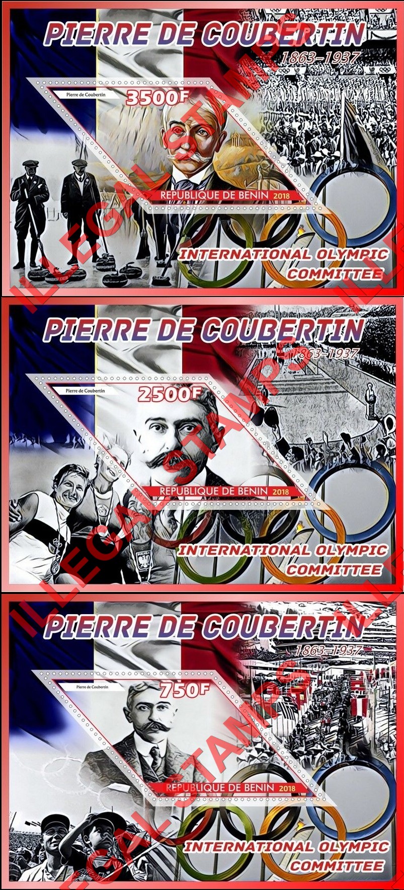 Benin 2018 Pierre de Coubertin Illegal Stamp Souvenir Sheets of 1 (Part 1)