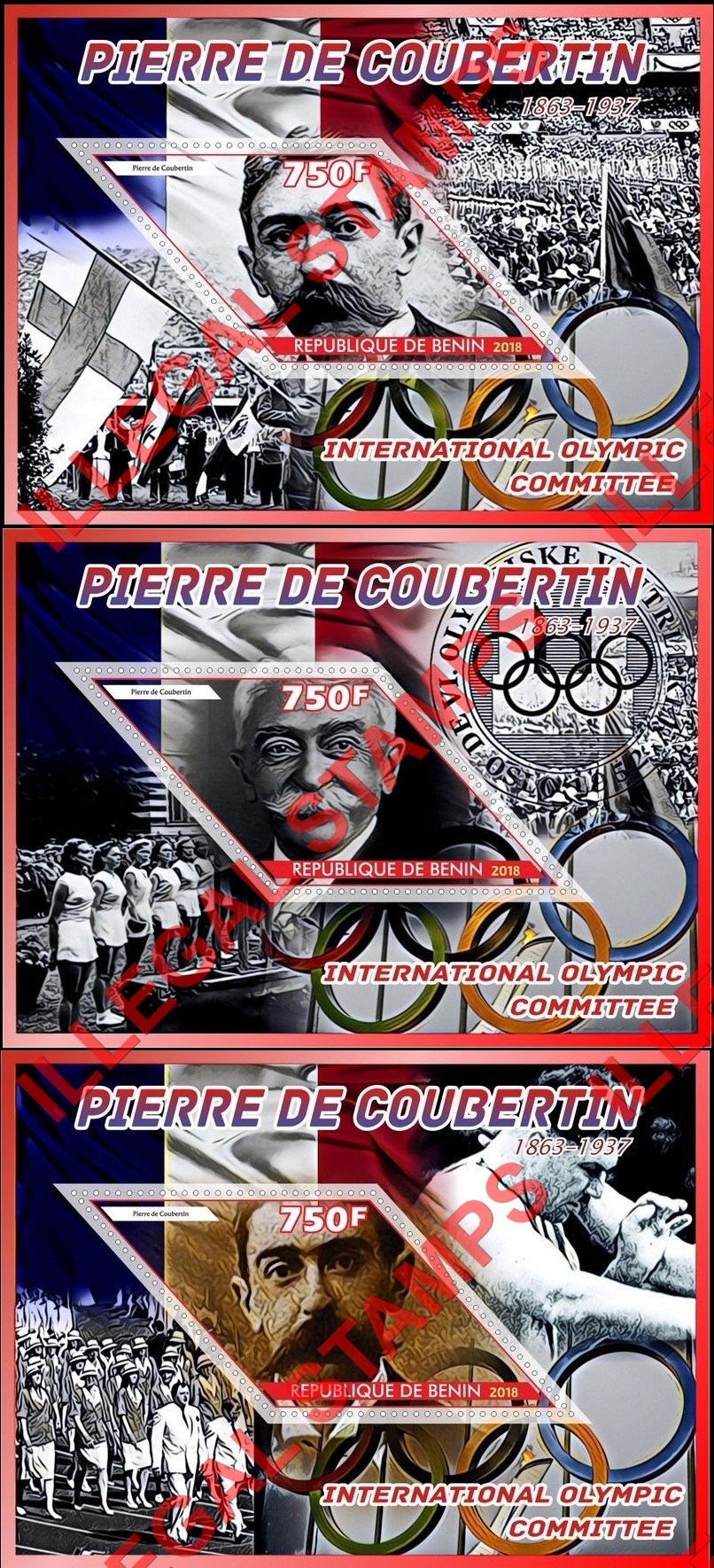 Benin 2018 Pierre de Coubertin Illegal Stamp Souvenir Sheets of 1 (Part 2)