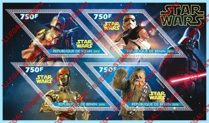Benin 2018 Star Wars Illegal Stamp Souvenir Sheet of 4