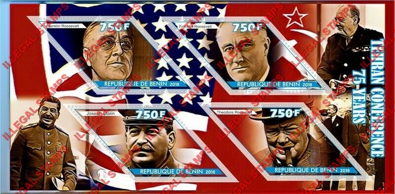 Benin 2018 Tehran Conference Illegal Stamp Souvenir Sheet of 4