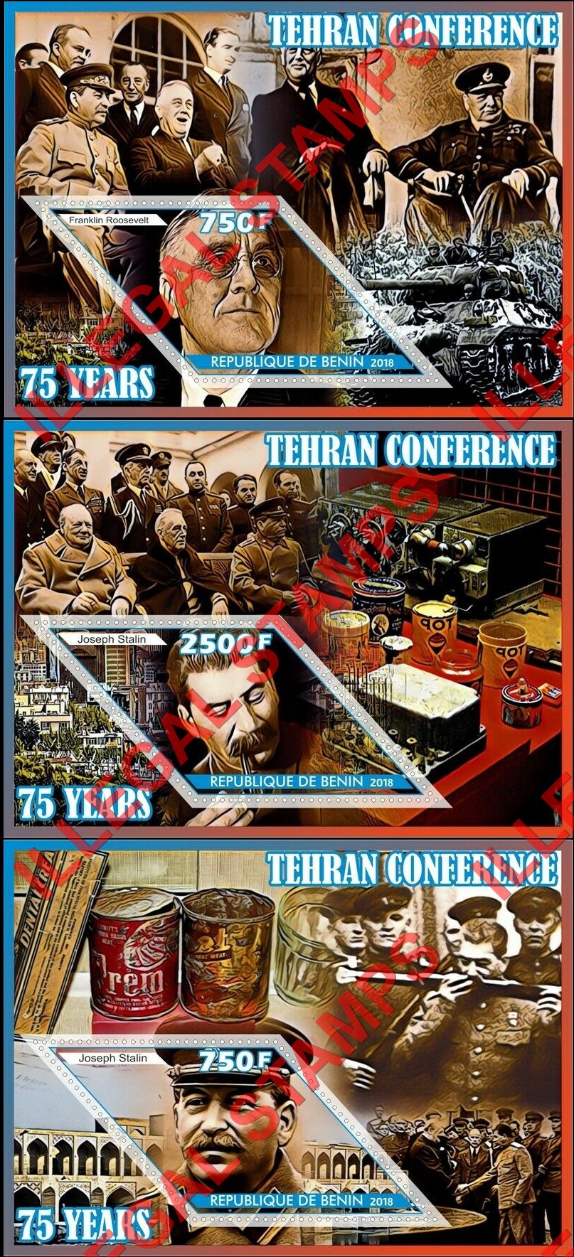 Benin 2018 Tehran Conference Illegal Stamp Souvenir Sheets of 1 (Part 1)