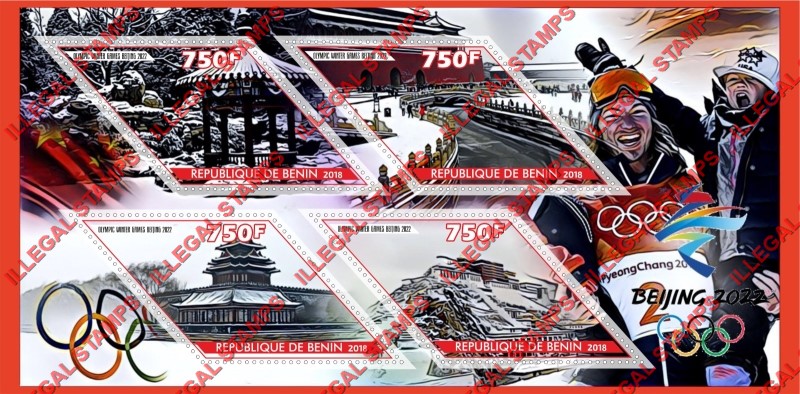 Benin 2018 Winter Olympics Beijing 2022 Illegal Stamp Souvenir Sheet of 4