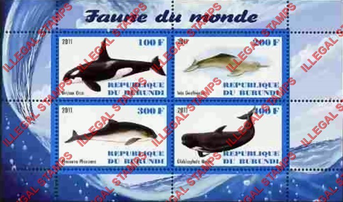 Burundi 2011 Fauna of the World Whales Counterfeit Illegal Stamp Souvenir Sheet of 4