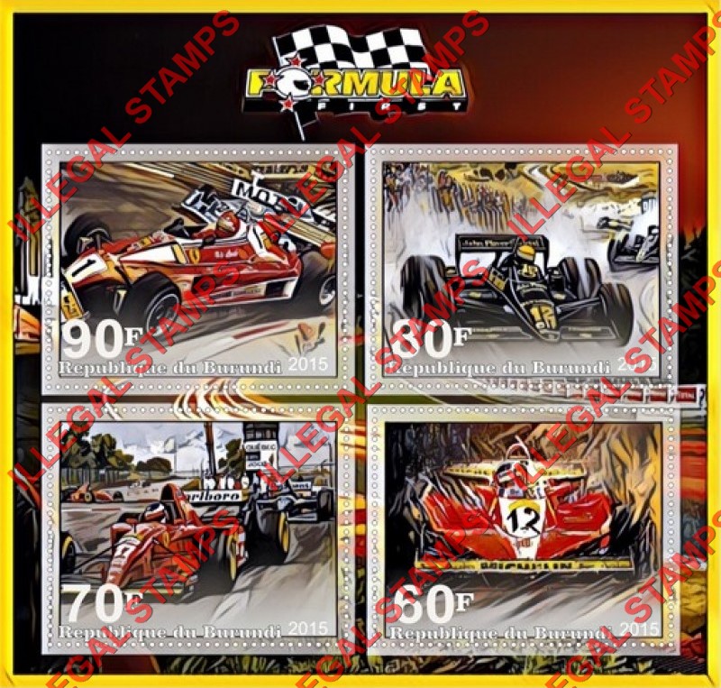 Burundi 2015 Formula I Cars Counterfeit Illegal Stamp Souvenir Sheet of 4